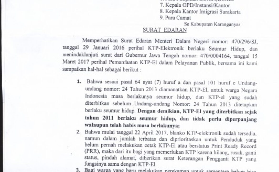 surat edaran E-KTP